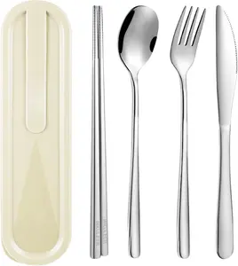 Travel cutlery set, 18/8 stainless steel cutlery,  utensils set with case, Portable Silverware Lunch Box for Camping and Office ()