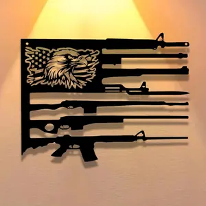 Patriotic American Flag Eagle Metal Wall Art Sculpture, Personalized Gun Enthusiast Sign, Durable Decorative Robust Home Decor for Indoor Outdoor Spaces, Patriotic Artwork