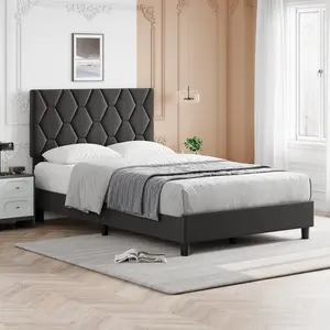 Upholstered Bed Frame with Adjustable Headboard  Heavy-Duty Platform, Strong Wood Slats, Noise-Free, No Box Spring Needed, Easy Assembly