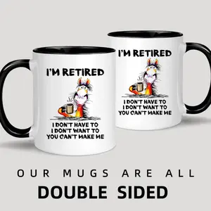1 Count,I'M Retired Letter Pattern Coffee Mug,Funny Donkey Pattern Ceramic Mug With Handle Birthday Gift For Family Friend Coworkers Men Women Drinkware