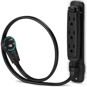 360  Rotating Flat Extension Cord 1 Ft Multi 3 Outlet Power Cord with Mounting Bracket, Grounded 16 AWG UL Certified, Black