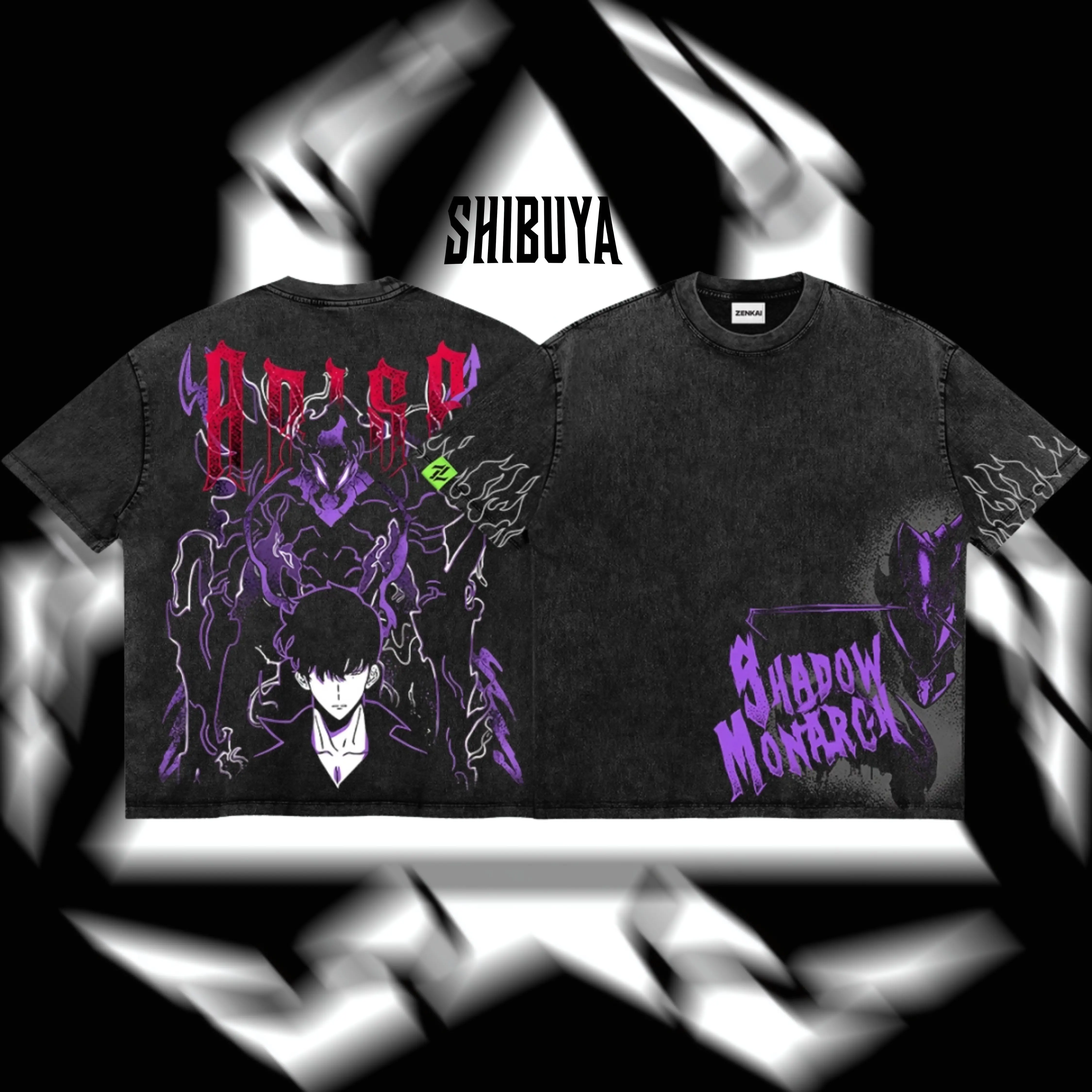 [Shibuya] Shadow Monarch - Igris Vintage Washed Oversized T-Shirt & Hoodie – Solo Leveling Anime Graphic, Arise Dark Fantasy Streetwear, Igris Shadow Army Theme, Heavyweight Cotton Unisex