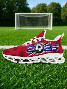 Shoes For Men, Red Blue Soccer Hex Print Lace-Up Low Top Sneakers, Lightweight Sports Shoes, Comfortable Running, Walking & Tennis Shoes, Breathable Plus Size