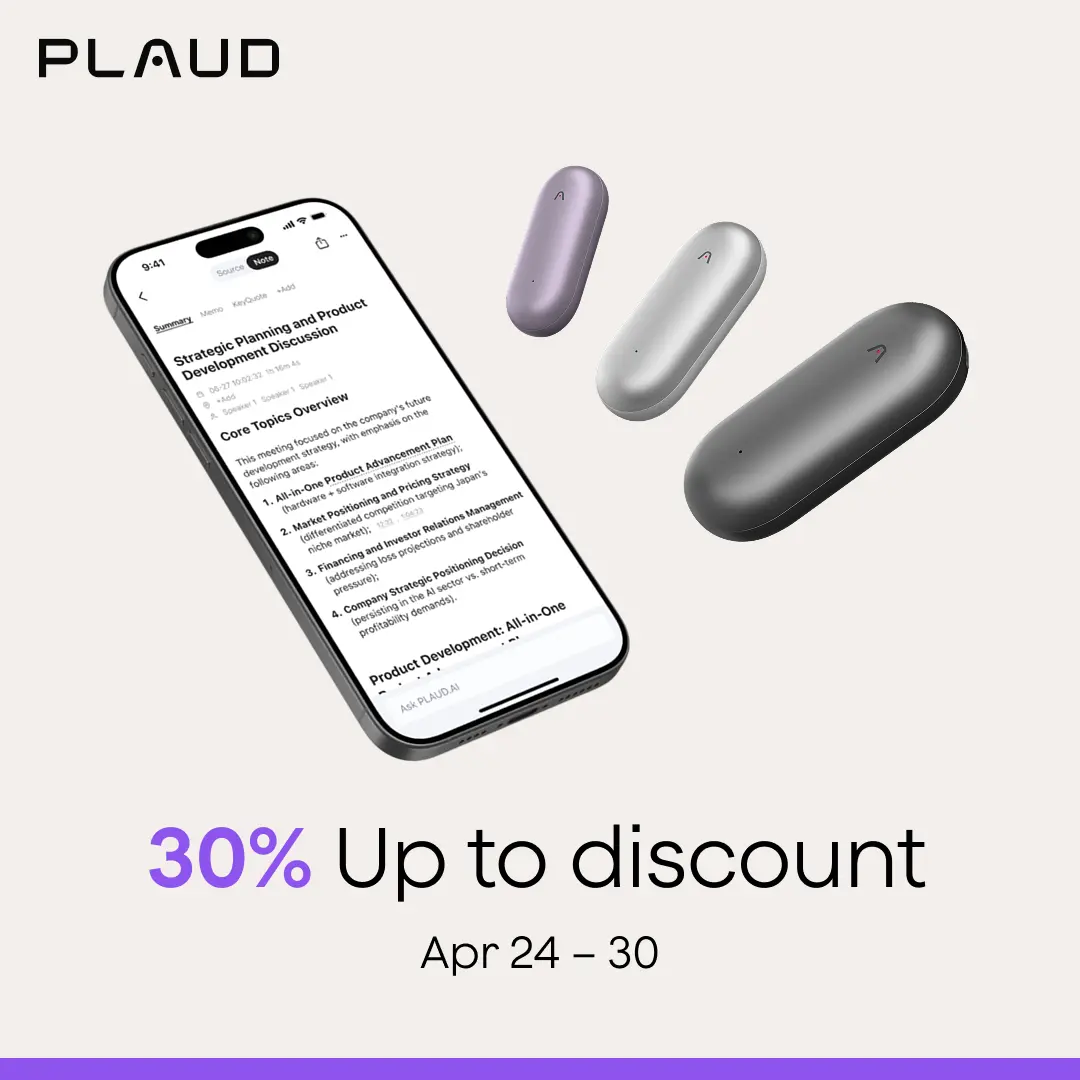 Plaud NotePin Smart Voice Recorder with Silver Clip, Wireless AI Notetaker, App Control & Sync, 64GB Memory, 20hr Record, 112-Language AI Transcript & Summarize, USB-C Cable for Lectures & Meetings