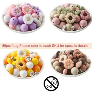 Silicone Daisy Flower Beads, Diy Mix Beads 86pcs/set DIY Beading Kit, DIY Jewelry Making Supplies for Bracelet Necklace Earrings Pendant Crafts