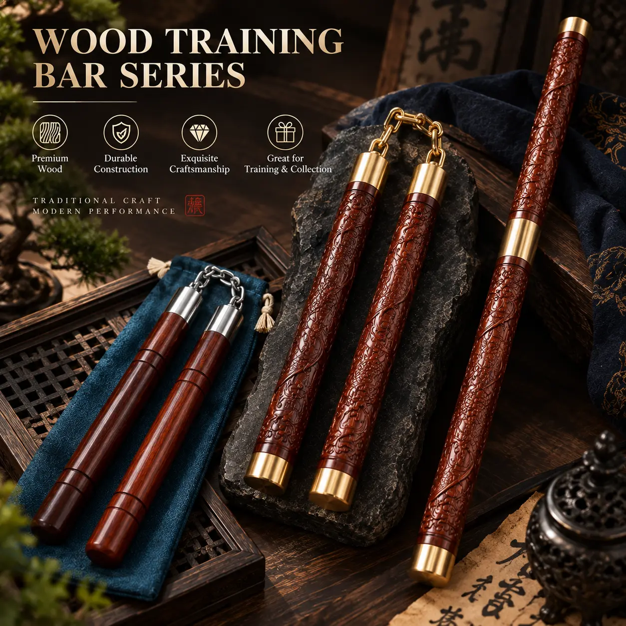 Premium Rosewood Fitness Accessory – Solid Hardwood Craft Design, Wooden Exercise Tool for Daily Workout & Practice