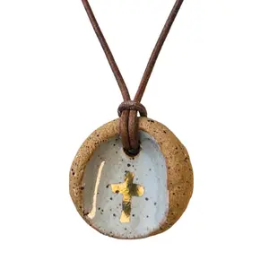 Golden Cross Prayer Thumbprint Necklace - Handcrafted Christian Gift
