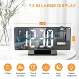 LED Digital Projection Alarm Clock - 7.8in Display, 180° Rotatable Projector, Black & White Light, Digital Dimmable Clock, Date & Week Display, Voice Control, 12/24H Format, Sleep Mode, USB Port, Home Bedroom Timekeeping Decor, Projection Clock,techvibes