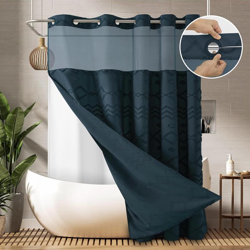 No Hook Shower Curtain with Snap in Liner SimpleStyle Double Layer Waterproof Inner Liner White Cloth 72x75 Inch Machine Washable Easy Care Dark Brown