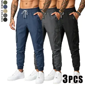 3 Pieces Men's Elastic Cuff Cargo Pants Multi-Color Drawstring Waist Joggers for Gym Running Travel Casual Wear#SummerVibes
