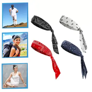 4PCS Head Ties Headband for Men & Women Sport Headbands Adjustable Hair Band Scarf Wrap Bandana for Tennis Basketball Soccer Running Workout Yoga Gym Cycling Fitness Under Helmet Liner Headwear