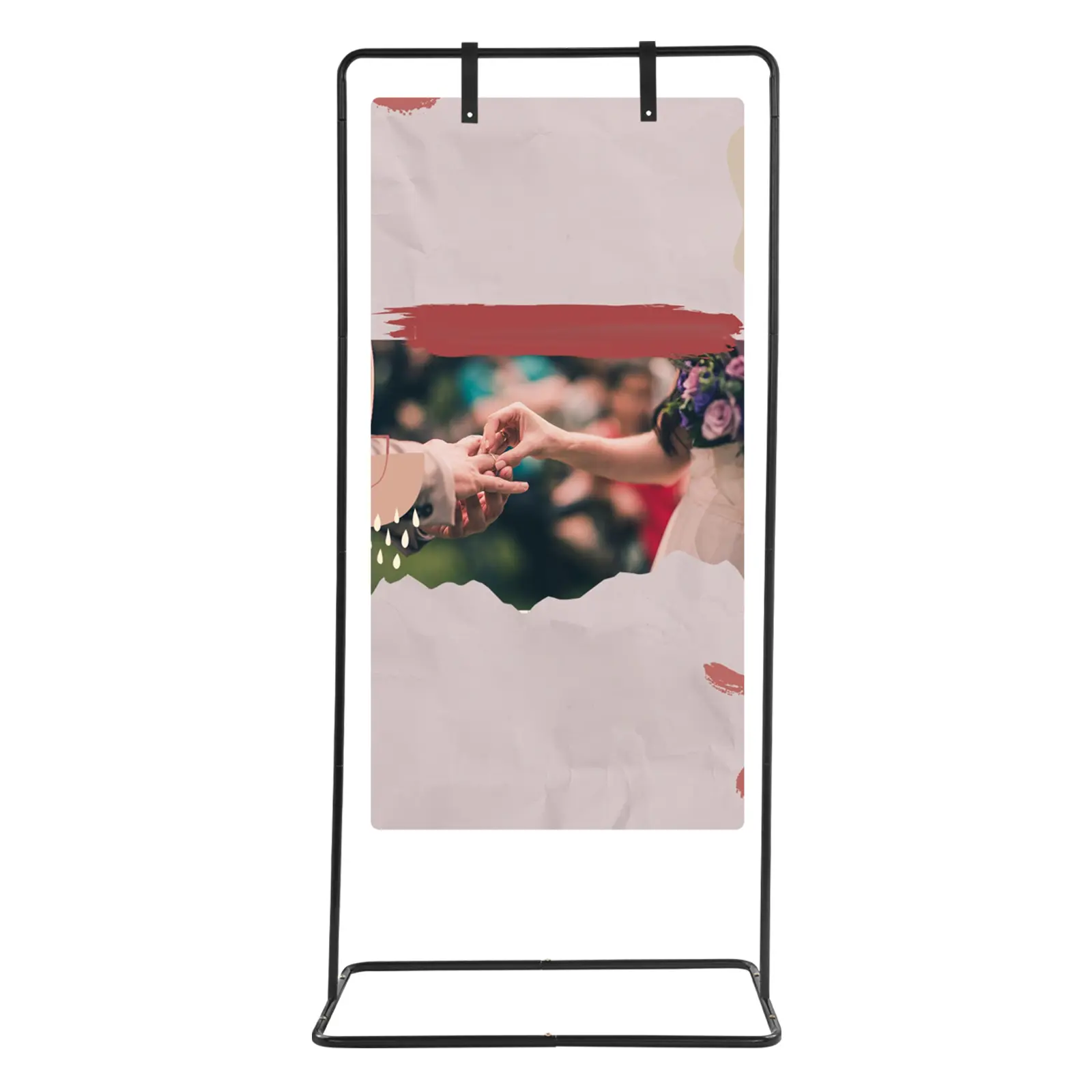 Wedding Sign Stand Adjustable Height Display Holder with Leather Buckles for Welcome Sign Seating Chart Heavy Duty Iron Frame 31 5 x 19 7 x 68 9 Inch Black for Party Event Decoration