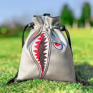 Cool Shark Mouth Golf Drawstring Pouch, Stylish Shark Design, Durable Portable Golf Accessory, Storage Bag for Golf Tees Balls, Ideal for Golfers