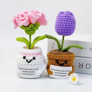 Emotional Support Ornament, 1 Count Handmade Soft Crochet Potted Plant with card, Cute Crochet Floral Decorative Ornament, Creative Flower Knitting for Car Home Office Desktop Decoration, Crochet Figure