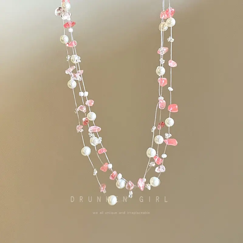 Women's 1pc Bohemian Blush Pink Minimalist Beaded Collarbone Chain Jewelry Necklace - Summer Daily Wear, Sweet Special Occasions Accessory, Chain Jewelry Necklaces