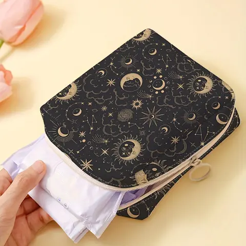 Star & Moon Pattern Makeup Bag, Lightweight Cosmetic Storage Bag, Portable Travel Storage Organizer, Cosmetics Organizer, Casual Trendy Versatile High-quality Daily Bag for Women, Cosmetic Pouch, Handheld Cosmetic Pouch, Cosmetic Travel Bags