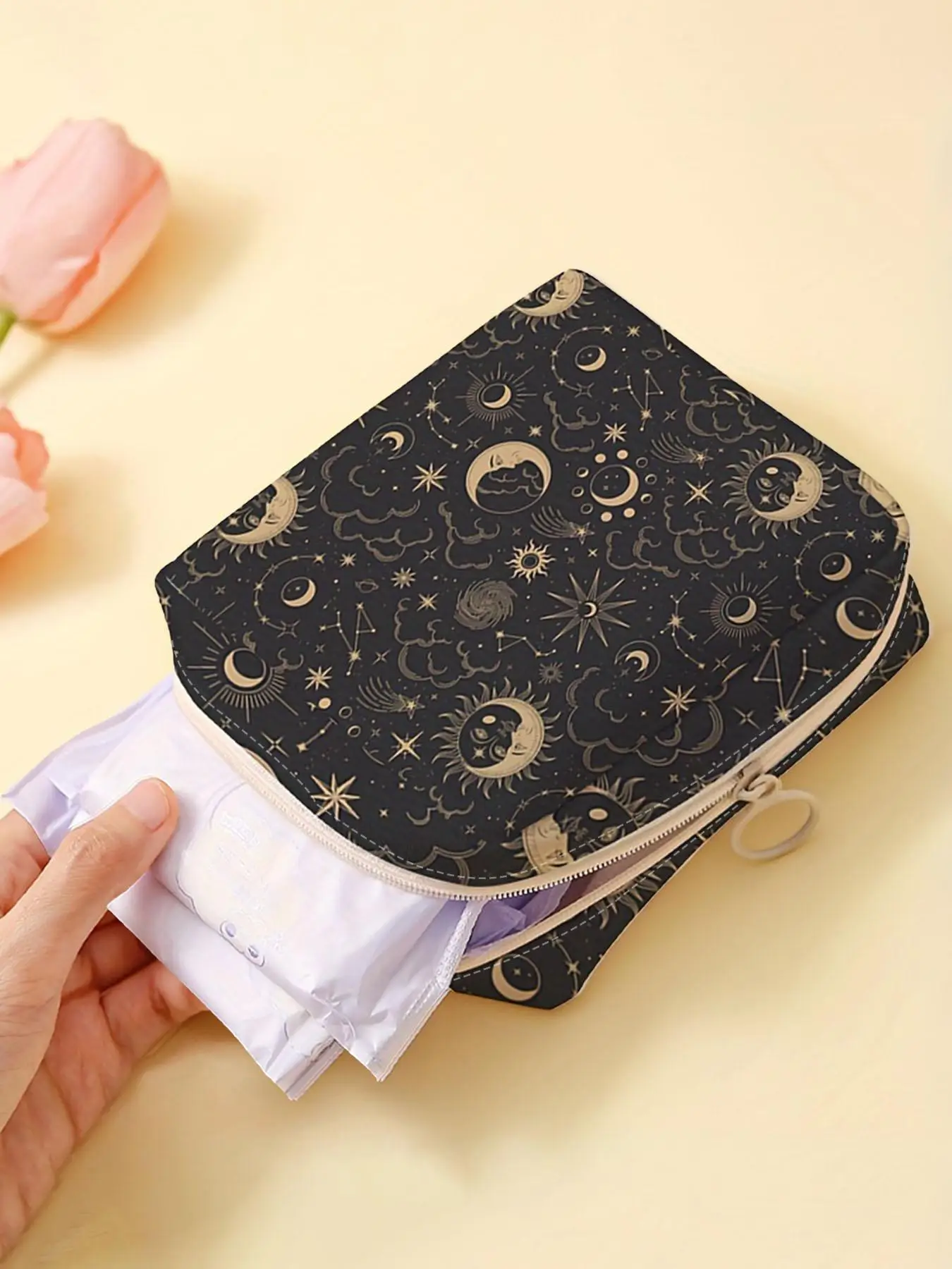 Star & Moon Pattern Makeup Bag, Lightweight Cosmetic Storage Bag, Portable Travel Storage Organizer, Casual Trendy Versatile High-quality Daily Bag fo