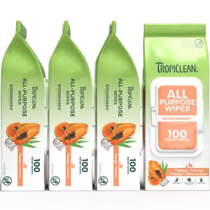 400ct TropiClean Papaya + Coconut All Purpose Pet Wipes for Paws and Bottom | Deep Cleaning Dog Grooming Wipes | Safe for The Face | Cat Friendly