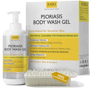 Body Wash | Psoriasis Treatment For Skin | Psoriasis Body Gel | Foaming Cleanser For Dry, Itchy, Red, Flaky, Scaly Skin w/Scrubber