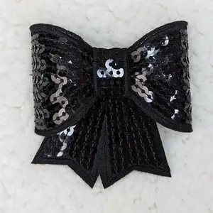 ALL BLACK Sequin Bow HAT/POCKET Patch