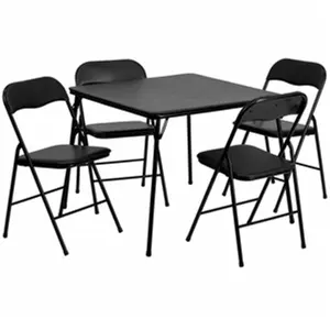 212 MAIN 5-Piece Black Foldable Square Card Table and Chair Set - Square Shape, Vinyl Seats, Outdoor Furniture, Easy Storage