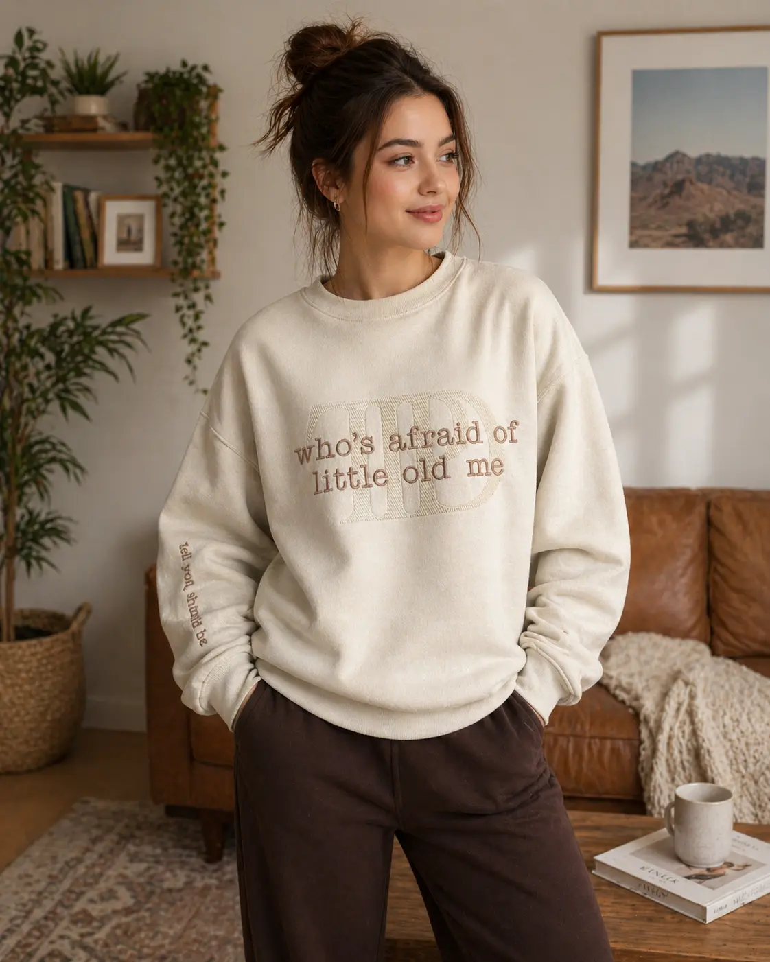 Embroidered Poetry Sweatshirt - All's fair Love and Poetry who's afraid of little told me - Well You should be on sleeeve