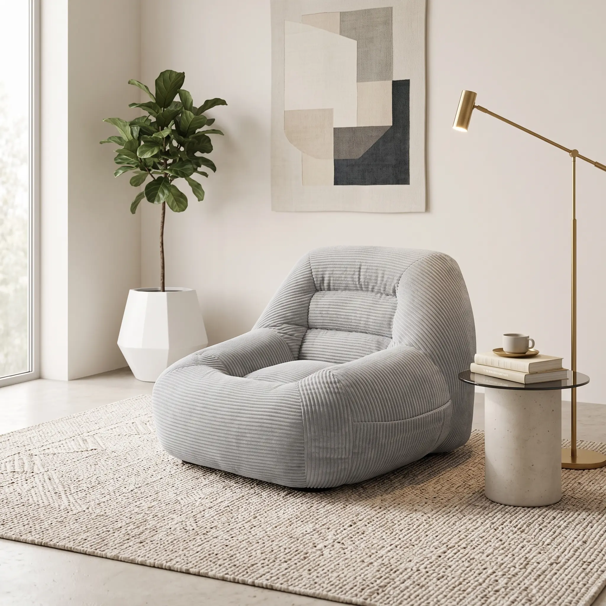 Fluffy Corduroy Mini Cloud Beanbag Couch, No Assembly Ergonomic Lounge Sofa Pre-Filled Resilient Foam for Living Room Bedroom Dorm Indoor Relax