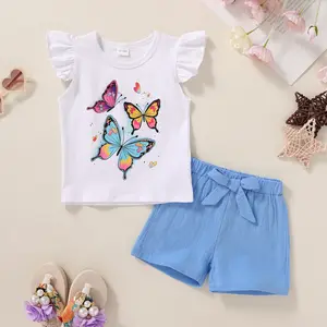 kids Girls Clothes Sunflower T-shirt + Bowknot Shorts with Cute Summer Girl Clothes Set hellokitty outfit Casual Fashion Set Children