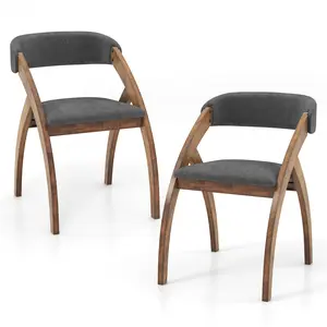 COSTWAY - Dining Chair Set of 2 with Padded Cushion and Curved Back for Living Room-Walnut
