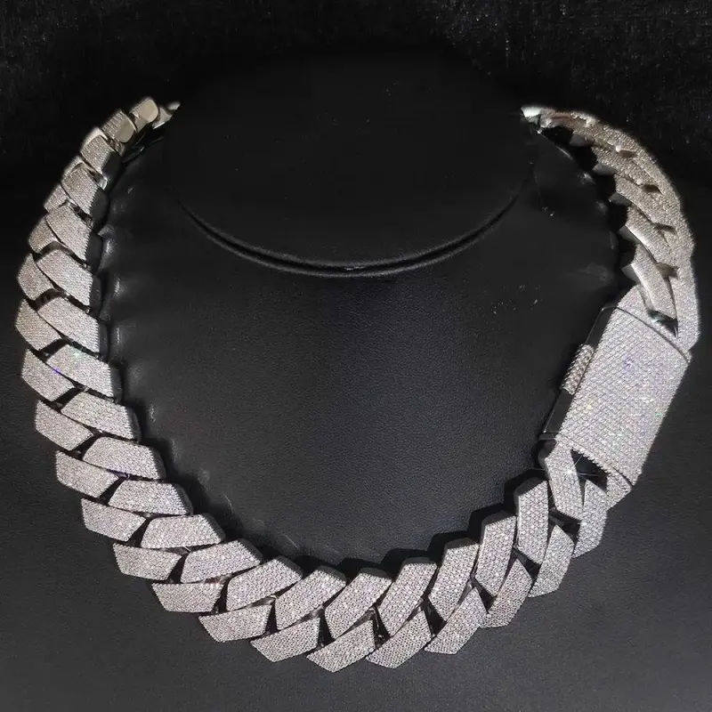 Fashion Pass  Test  25mm Wide 4Rows  Solid Silver Cuban link chain for Rapper Hip Hop VVS Iced Out NecklaceFashion
