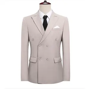 Men's Slim Fit Double-Breasted Suit  Peak Lapel Business Formal Groom Wedding Blazer With Side Vents