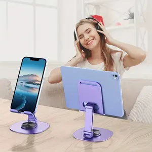 Folding Phone Holder, Universal Fully Adjustable Folding Desktop Phone Holder, Tablet Holder Stand, Full Metal 360 Degree Rotating Holder for Mobile Phones and Tablets, Tablet Mount Stand