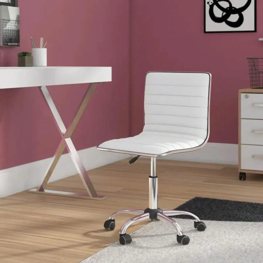 Mid Back Vanity Chair, PU Leather Swivel Vanity Desk Chair,  Vanity Chair For Makeup Room, Computer Task Chair With Armless Rolling Standing