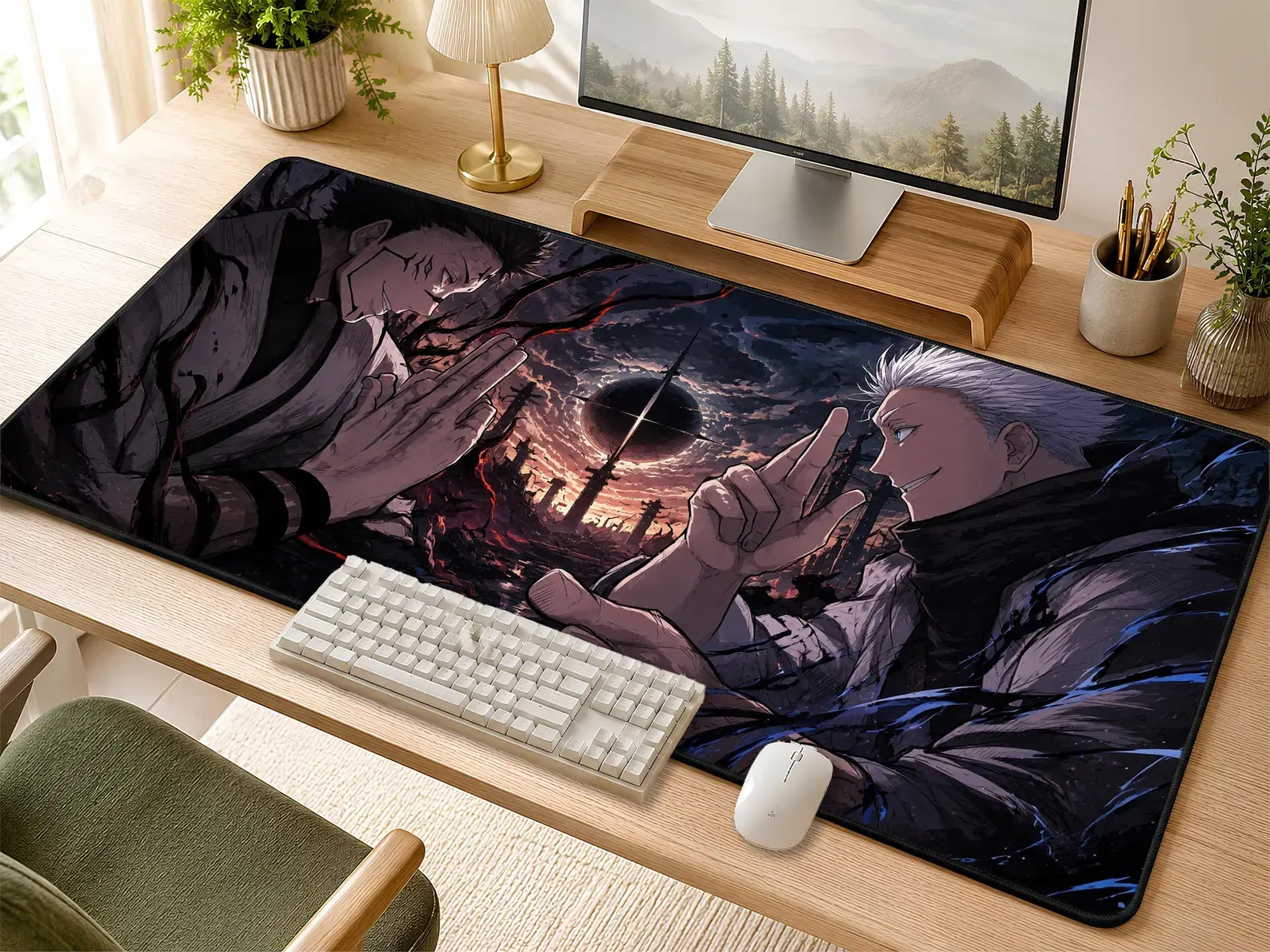 ujutsu Kaisen Yuji Itadori vs Gojo Desk Mat XXL | Anime Gaming Mouse Pad | Gaming Mat (Stitched Edges)