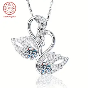 1ct Moissanite S925 silver, Hug Swan clavicle chain necklace, anniversary gift for loved ones, gift box