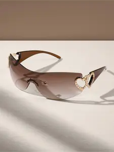 Unisex Street Style Heart Decor Rimless Sunglasses, Trendy Y2K Sunglasses for Everyday Use, Fashion Accessories for Outdoor Activities, Trendy Beach Eyewear