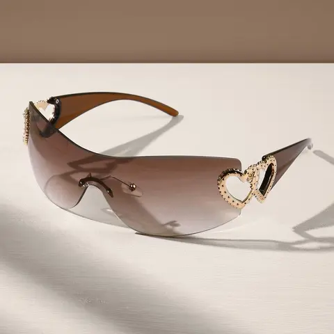 Unisex Street Style Heart Decor Rimless Sunglasses, Trendy Y2K Eyewear for Everyday Use, Fashion Accessories for Outdoor and Beach Activities, Street Style Shades