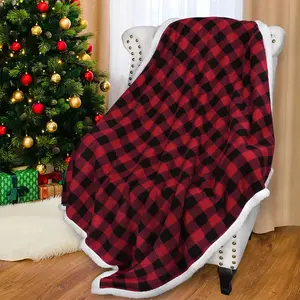 Classic Red Black Checkered Holiday Blanket, Buffalo Plaid Sherpa Throw for Couch Sofa Cabin Decor | Soft, Warm, Comfy, Fuzzy, Snuggy | 60x50 Inches, Christmas Blanket
