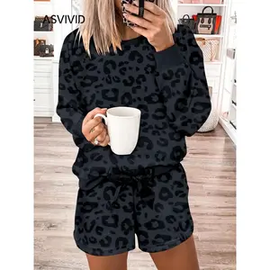 Print Bow Decor Lounge Set, Drop Shoulder Round Neck Sweatshirt & Elastic Waist Pocket Shorts, Valentine's Day Pajamas, Pajama Sets Women, Ladies Sleepwear for All Seasons, Pajama Sets, Glam Lounge Wear, Clothing Womenswear Homewear Pjs Long Sleeve Casual
