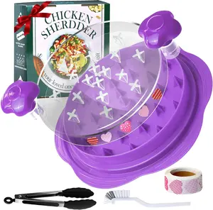 10'' Chicken Shredder Tool Twist Large, AOSION Chicken Shredder, Meat Shredder Visible, Desmenuzador De Pollo Ergonomic Handle, Includes Brush, Food Holder, DIY Sticker (Purple)