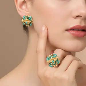 Kovonchy 2026 New Bee Jewelry Set | Vintage Turquoise Gold Stud Earrings and Unique Ring | Royal Bee Natural Aesthetic Jewelry | Stylish Country-Style Accessories, Cute and Elegant Earrings Perfect for Everyday Wear, Travel, and Holiday Celebrations