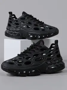 Men's Future-Style Hollow-Out Sports Shoes, Cool Hole Design Air Cushion Sneakers, Breathable Thick Sole Casual Dad Shoes