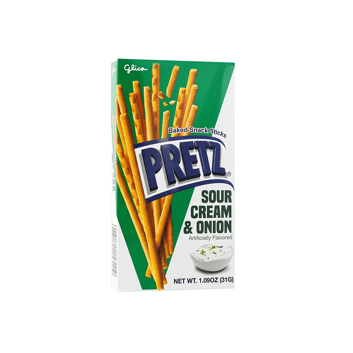 Glico Pretz Snacks - Sour Cream & Onion Flavor - Crispy Baked Pretzel Sticks - 31g Bag