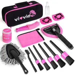 Pink Car Cleaning Kit, Car Detailing Kit Interior Cleaner with Windshield Cleaning Tool, Detailing Brush Set, Cleaning Gel, Car Cleaning Supplies for Windows, Dashboard, Air Vents