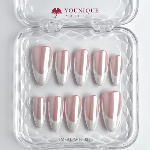 Younique Nails HOLIDAY NUDE NATURAL FRENCH COLLECTION Handmade Reusable False Acrylic Set Kit Luxury Press-On Salon Quality Fake Press On Tip Week Wear Short Shape Floral Detail Baby Pink Design Rhinestone Jewel Mixed Multi Pearl Different Size