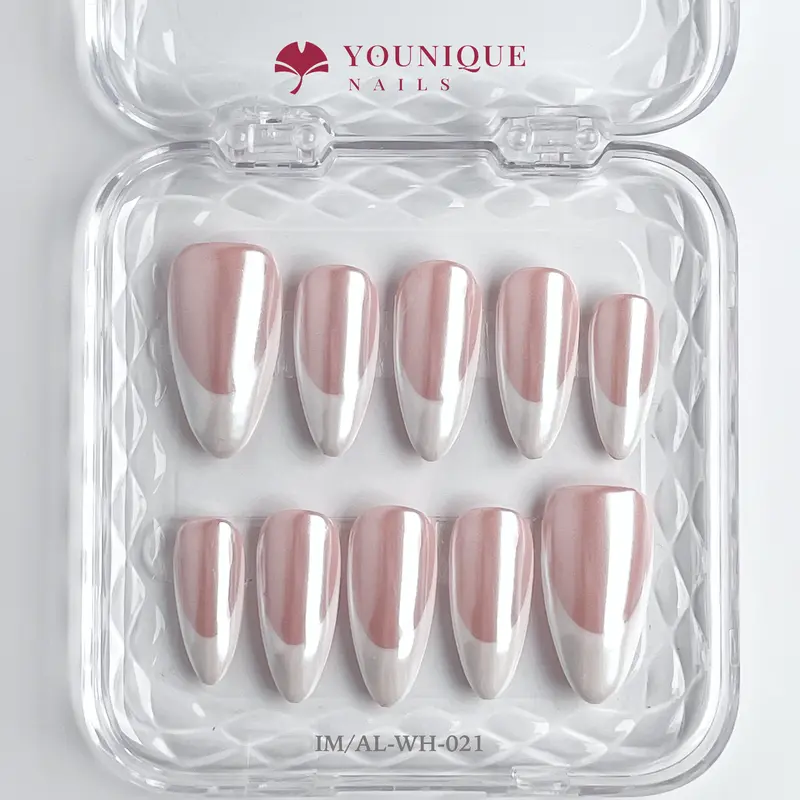 Younique Nails HOLIDAY NUDE NATURAL FRENCH COLLECTION Handmade Reusable False Acrylic Set Kit Luxury Press-On Salon Quality Fake Press On Tip Week Wear Short Shape Floral Detail Baby Pink Design Rhinestone Jewel Mixed Multi Pearl Different Size