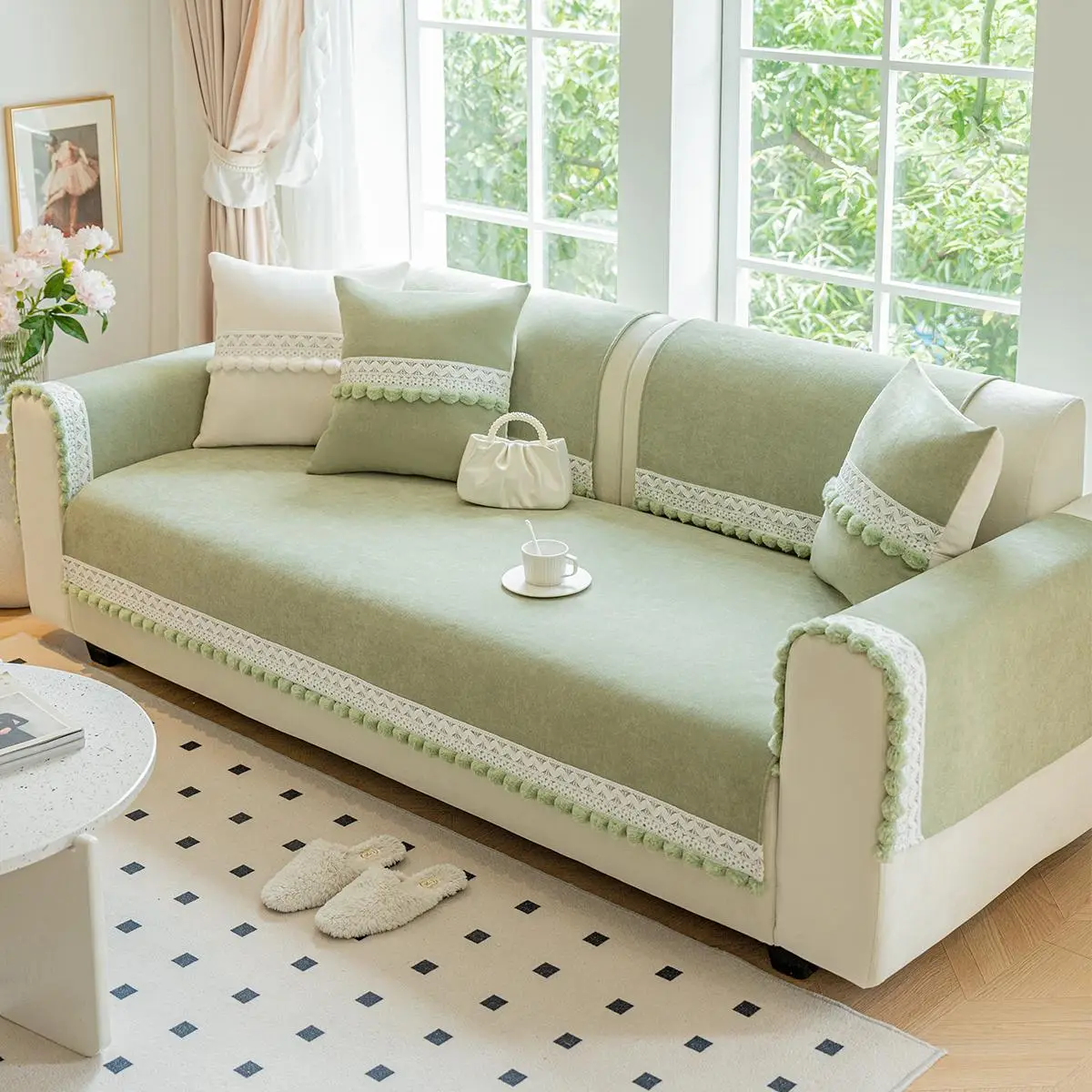 Solid Color Sofa Cover, 1 Count Non-slip Sofa Slipcover, Dustproof Sofa Protector, Sofa Protector for Home Living Room Office, Home Decor