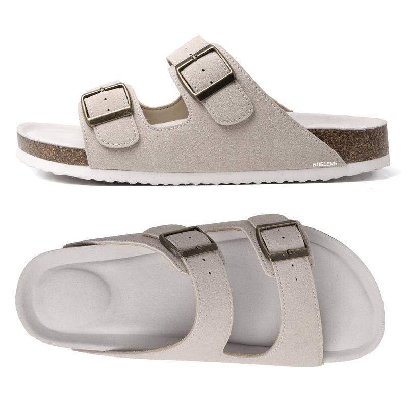 Women's Casual Slide Sandals With Cork Footbed Double Adjustable Buckle For Summer Everyday Wear