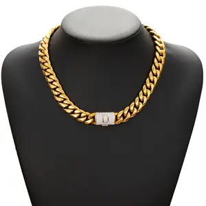 Gold Cuban Chain with Silver Flip Top Clasp | 26 Letters Personalized Initial Encrypted Necklace | Hip Hop Fashion Accessory
