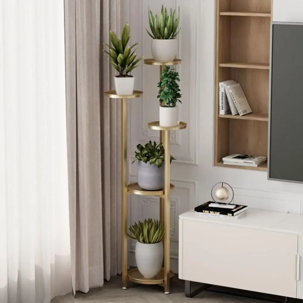 Garvee Metal plant stand, flower pot stand, multi-tiered plant shelf, flower shelf, plant stairs for room corner, living room, balcony, terrace, courtyard, gold-120cm